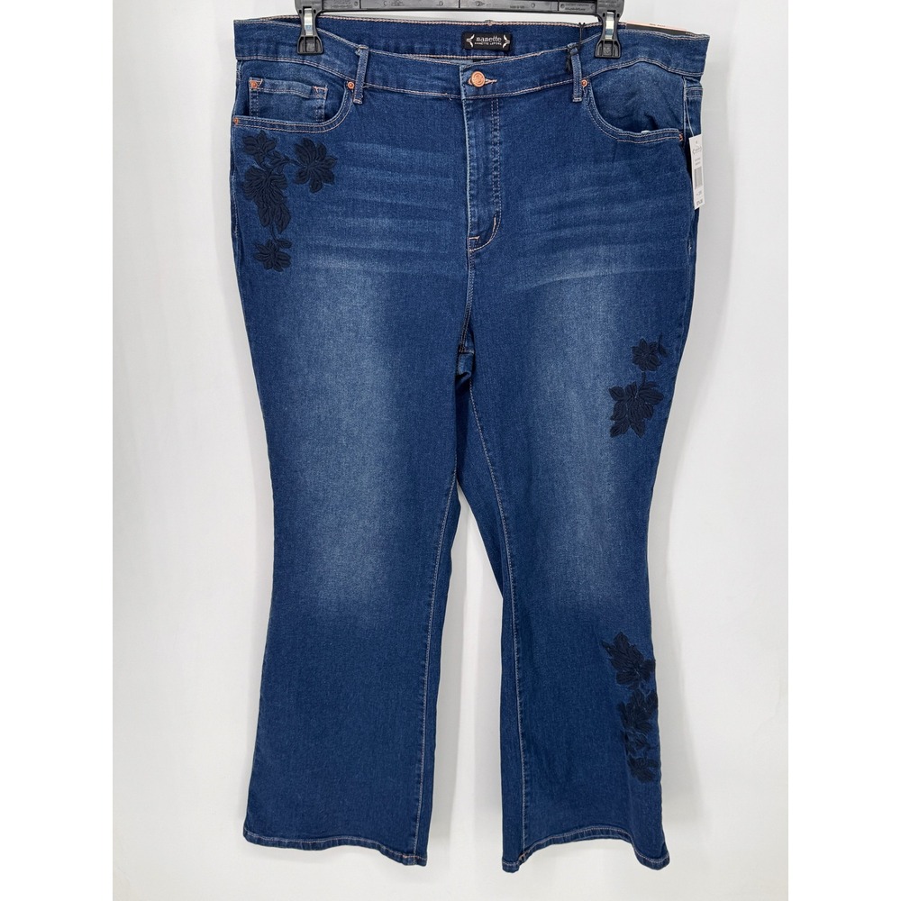 Nanette Lepore Jeans Women 20W Dark Blue NWT Embroidered Belle High Rise Bootcut